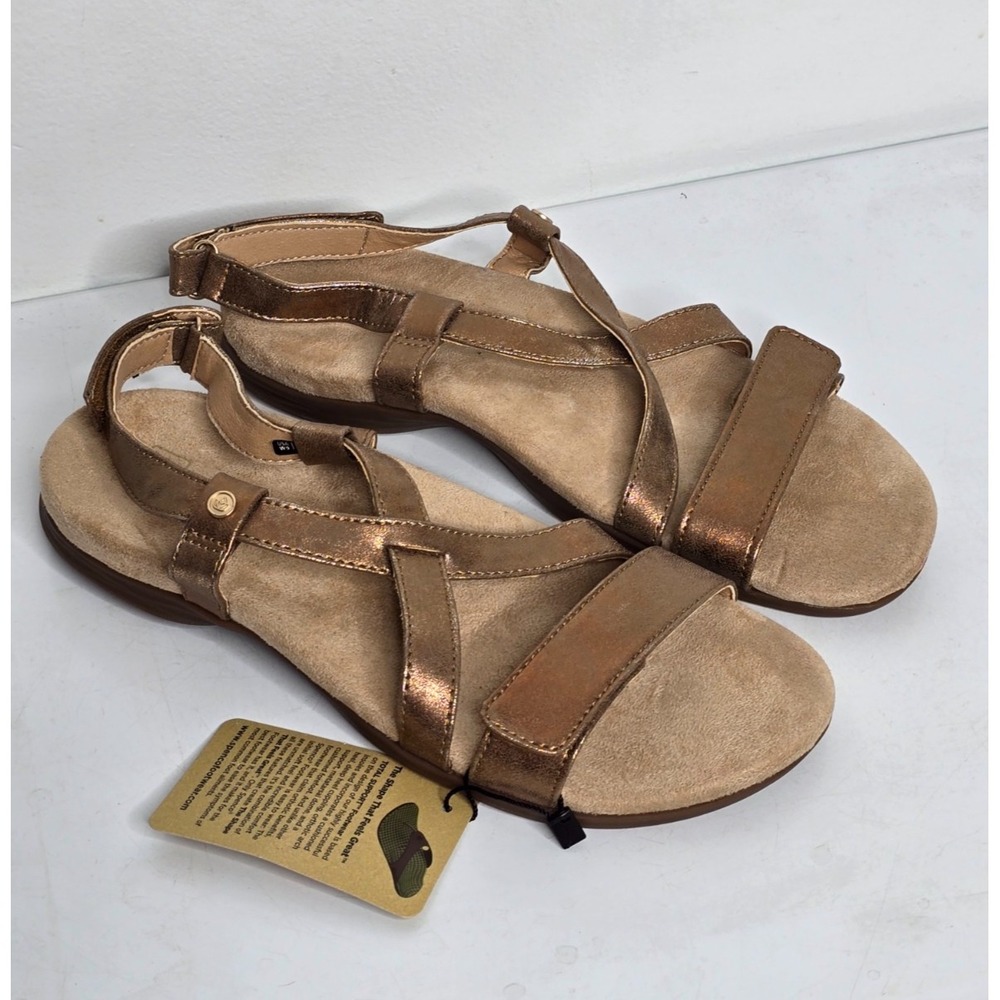 Spenco Womens 9 Orthotic Cross Strap Sandals Metallic Copper Glitter NEW Comfort
